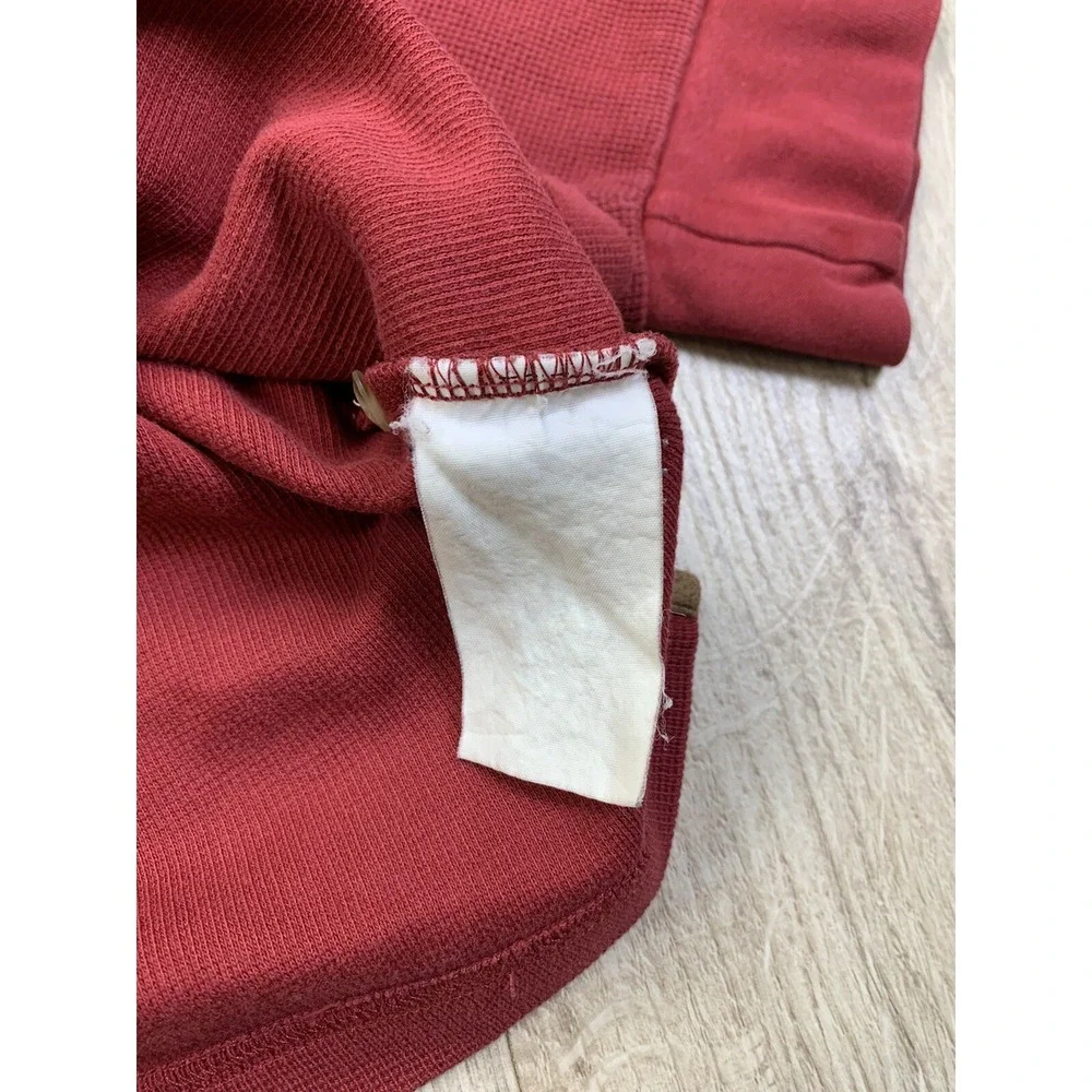 VTG Timberland Men Red Cotton 1/4 Button Long Sleeve Heavy Pullover Shirt Size M